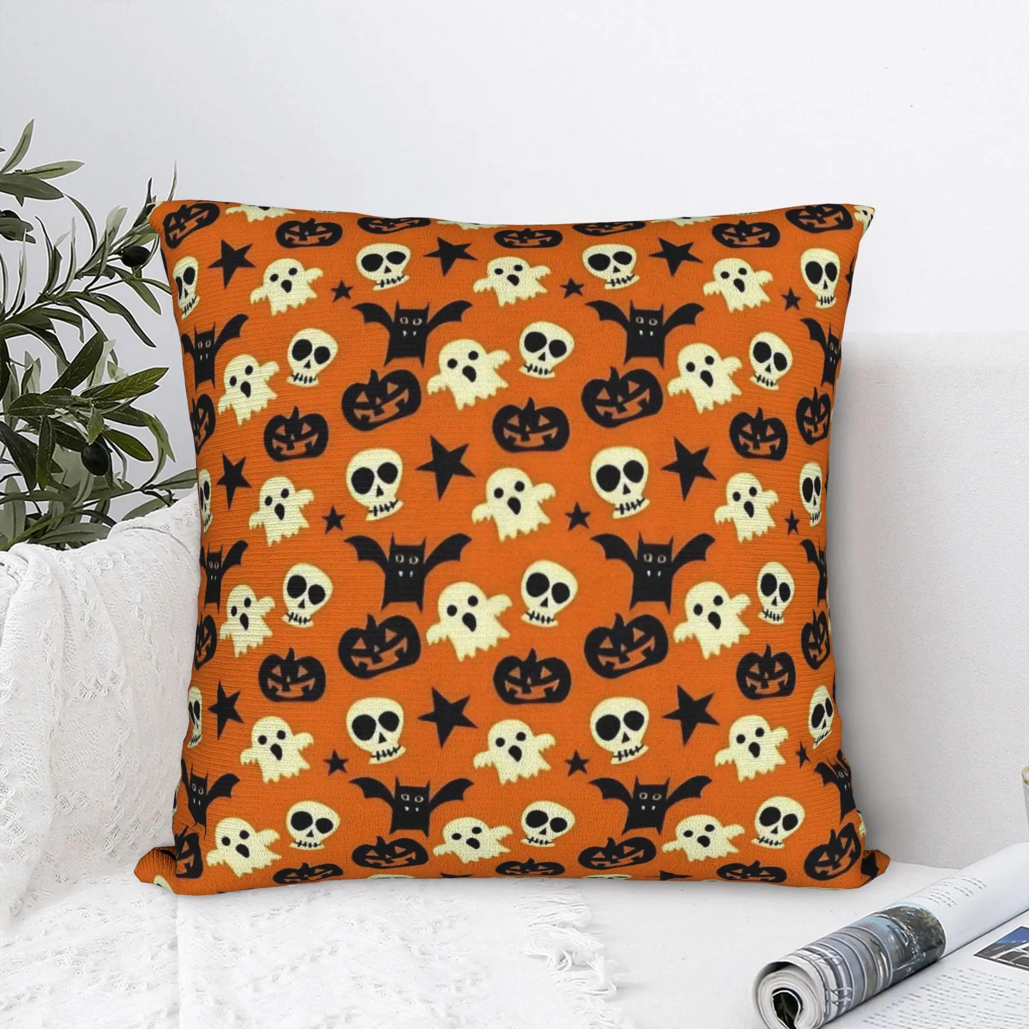 Halloween Spider Bat Pumpkin Pillowcase Polyester Cushion Cover Decorations  Throw Pillow Case Cover Home Wholesale 45*45cm