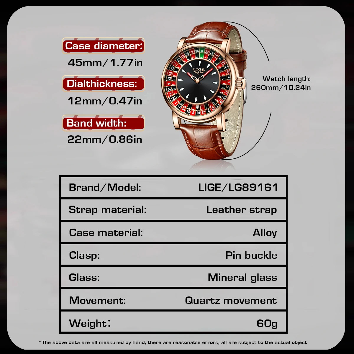 LIGE Arabic Numerals Rotating Dial Roulette Men Watch Luminous Quartz Man Wristwatch Fashion Leather Watch for Men Moveing Ball