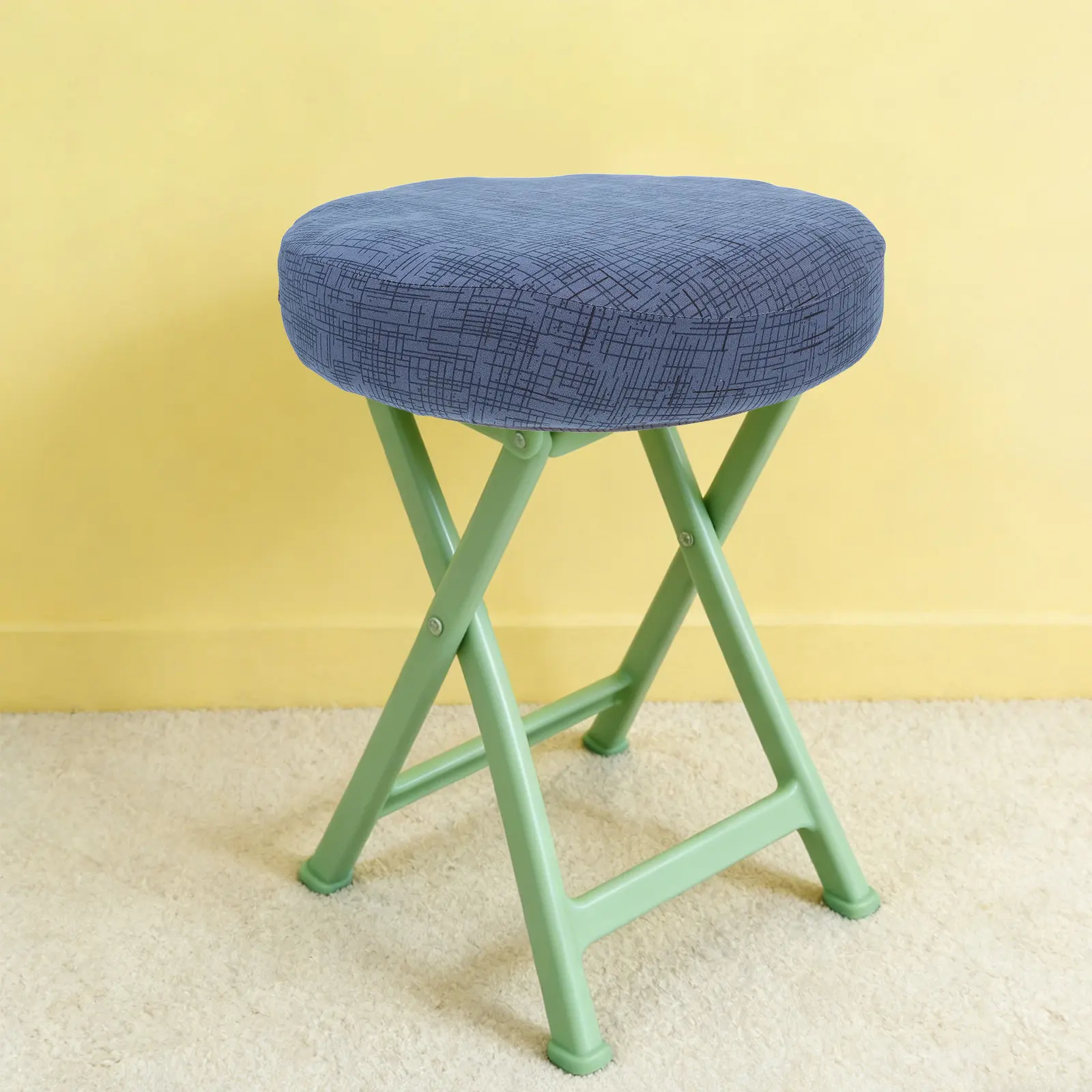 3Pcs Round Chair Cushion Covers Stretch Elastic Linen Print Breathable Washable Bar Stool Protectors for Home Office -48Cm