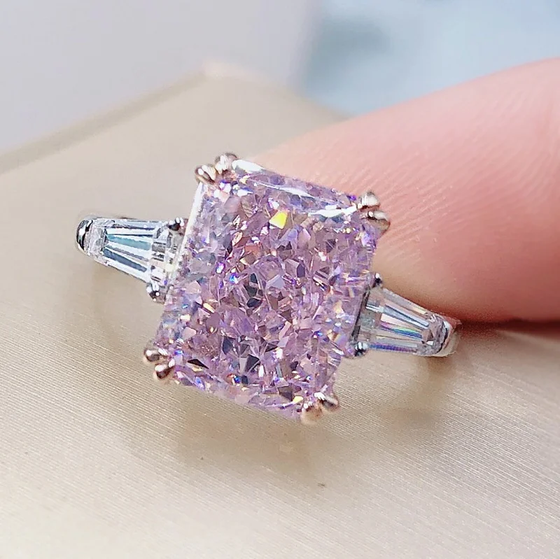 Square Pink Crystal Rings for Women Elegant Bridal Wedding Engagement Ring Valentine's Day Gift Luxury Design Jewelry Aesthetic