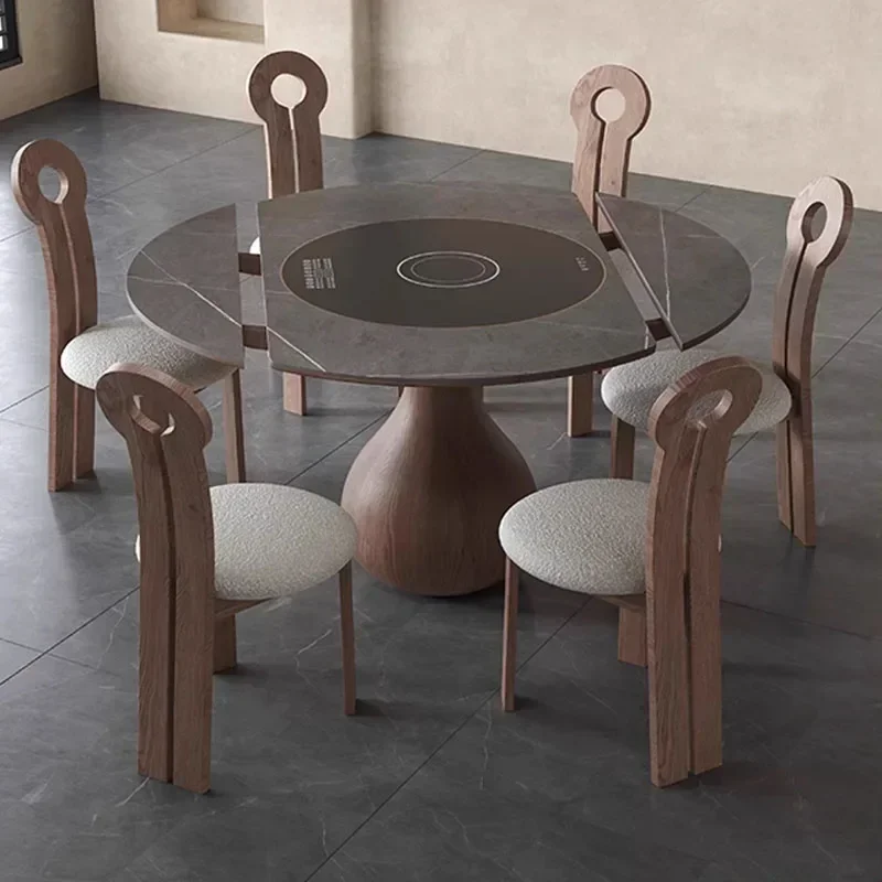 Round Wooden Dining Table Living Room Extendable Dining Table Restaurant Sedentary Mesa Extensible Comedor Garden Furniture