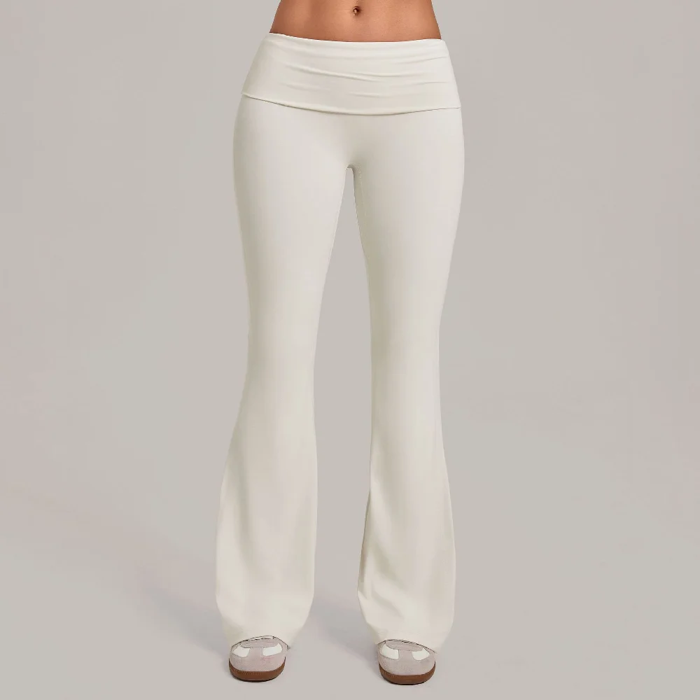 High Waist Flared Yoga Pants Women's Fold Over Waist Sport Fitness Bell-bottoms Trousers Female Push Up Gym Workout Flared Pants