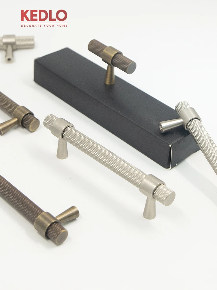 KEDLO Massiver Messinggriff im europäischen Retro-Stil, antiker Messing-Schubladengriff, gebürsteter Schrankgriff in Nickeloptik – Detail 1