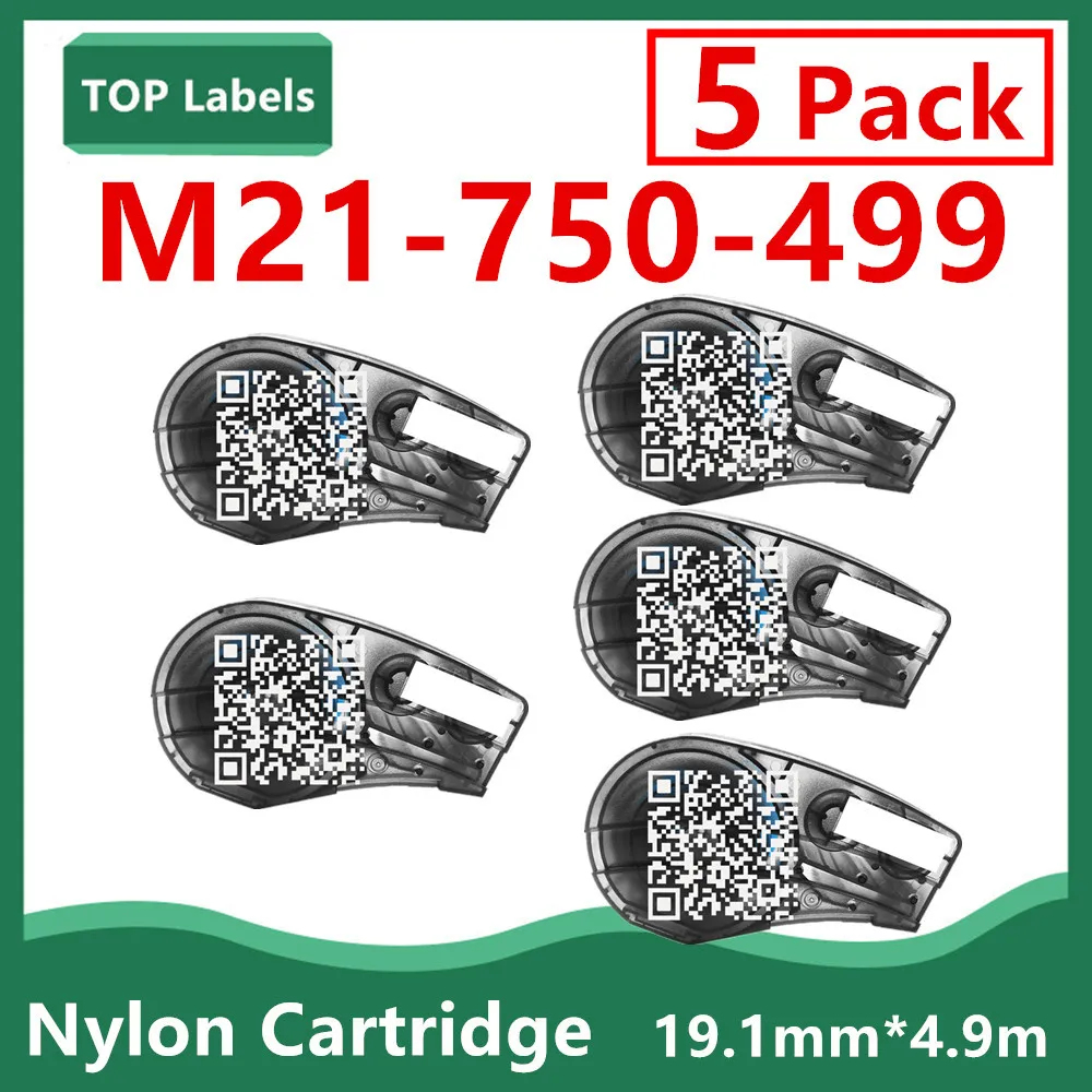 1 ~ 5PK Mới M21-750-499 Nylon Vải Ruy Băng Mực 19.1Mm * 4.9M Màu Đen Trên Trắng Sử Dụng Cầm Tay Nhãn dây Máy In Đánh Dấu Phòng Thí Nghiệm