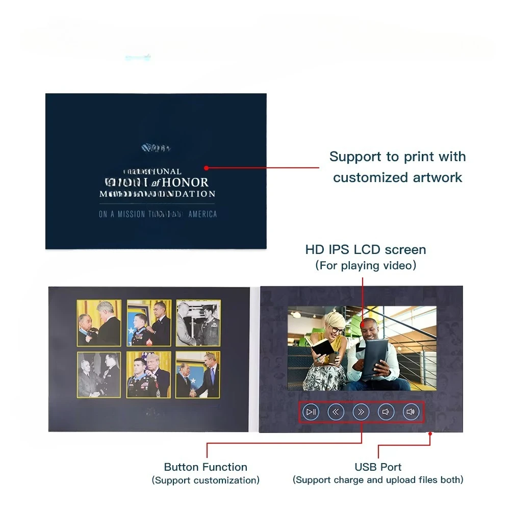 LCD Digital Gift Invitation Mail Flyer Album Business 7 Screen Wedding Greeting Card Guest Book Video Manual