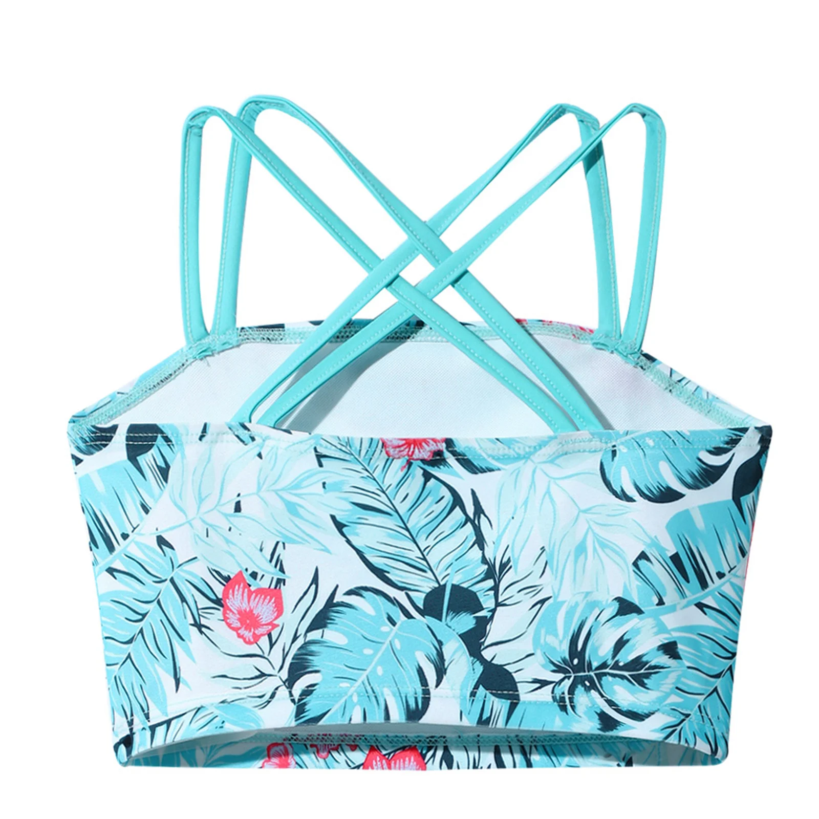 Kids Summer Swim Tops For Girls Double Straps Print Crop Vest Tank Top Tankini Bathing Pool Beach Children's Separates Swimwear