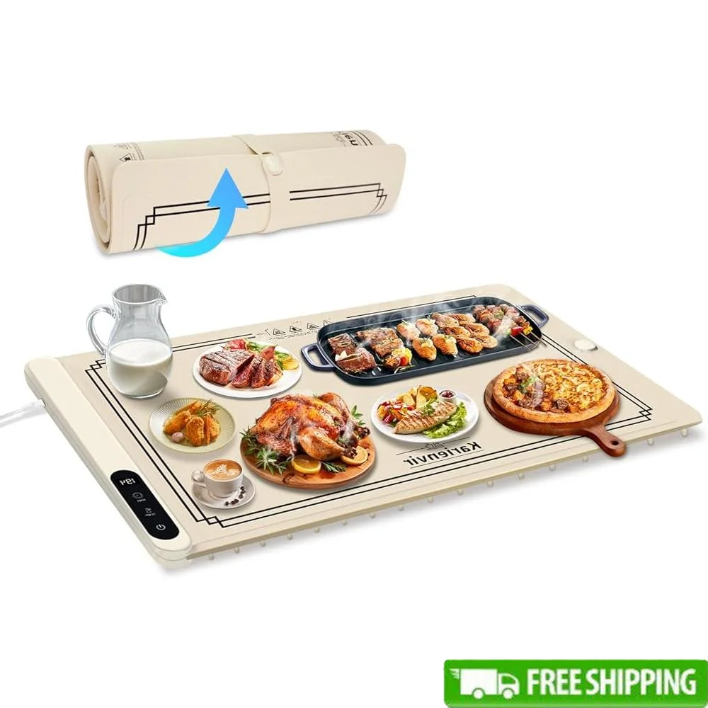 

500W Graphene Food Warming Mat Silicone Heating Tray Portable Timer 6 Level Temperature Fast Heating Parties Camping Cooking