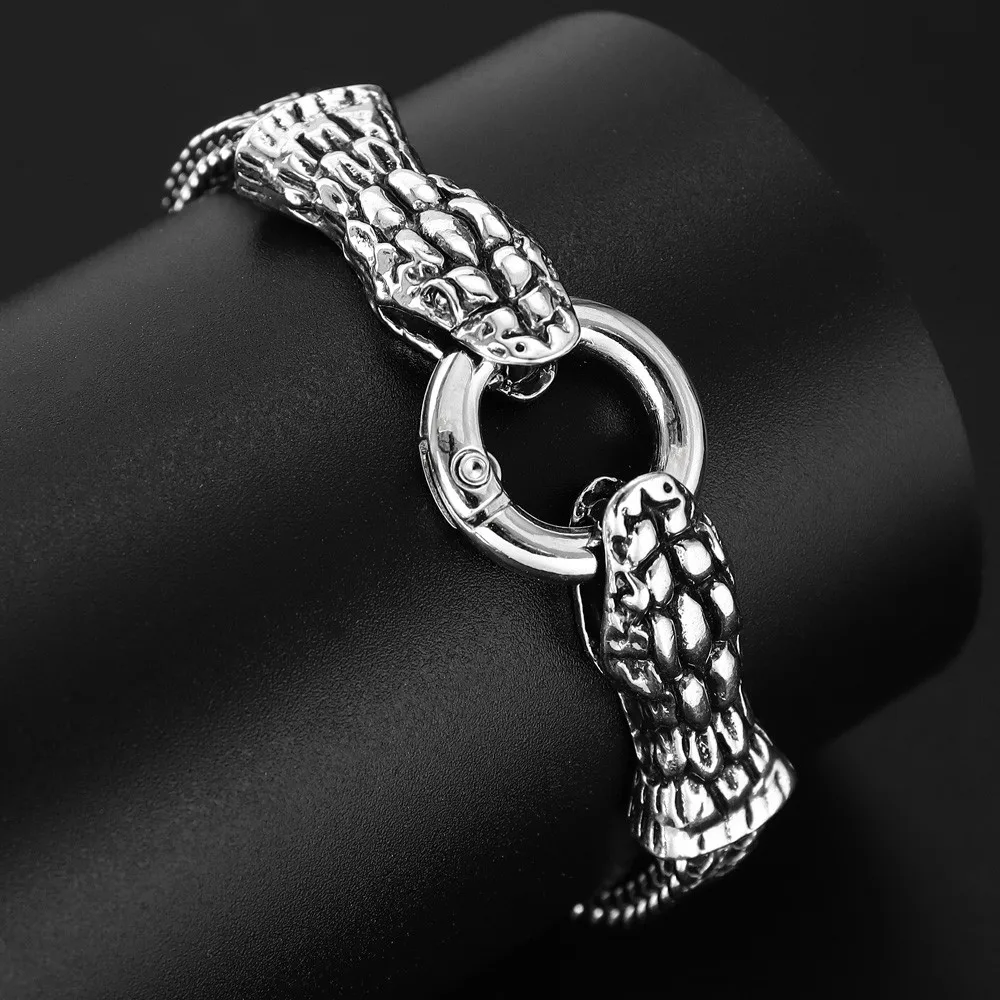 New Hip Hop Rock Bracelet Premium Silver Metal Men's Bracelet Serpentine Jewelry Party Holiday Gift Wholesale