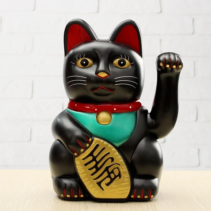 5&6 Inch Feng Shui Beckoning Cat White Black Wealth Fortune Lucky Waving Kitty for Good Room Decor Gold Silver 5 Color Best Gift