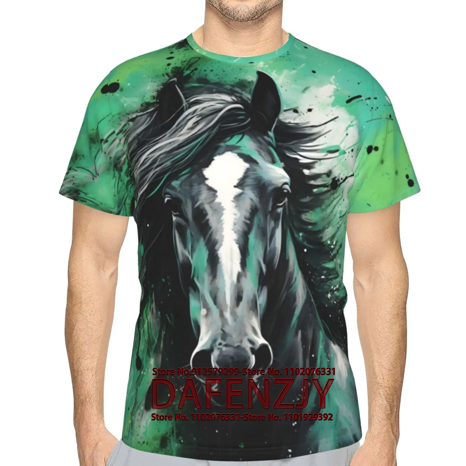 Mens Animal Print T-Shirt Funny Horse Short Sleeve Tee Tops