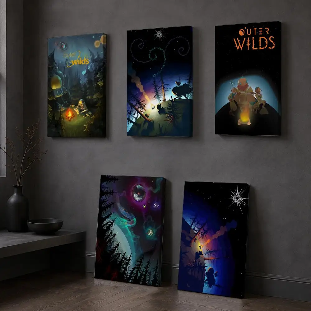 Game O-Outer Wilds Framed Wall Painting Wood Framed Canvas Poster HD Wall Art For Bedroom Hallway Bar Home Decor
