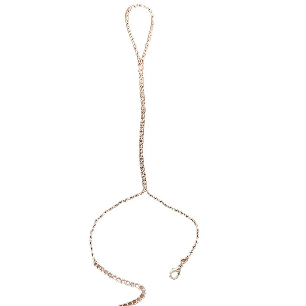 سلسلة يد ذهبية كريستالية من صف واحد للنساء إكسسوارات زفاف العروس سلاسل طويلة سوار الإصبع