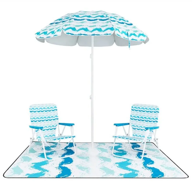 4 Pieces Beach Umbrella with 2 Foldable Chairs and Picnic Blanket Carrying Bag Set Premium Canopy with Silver Coating Offers UPF 50+