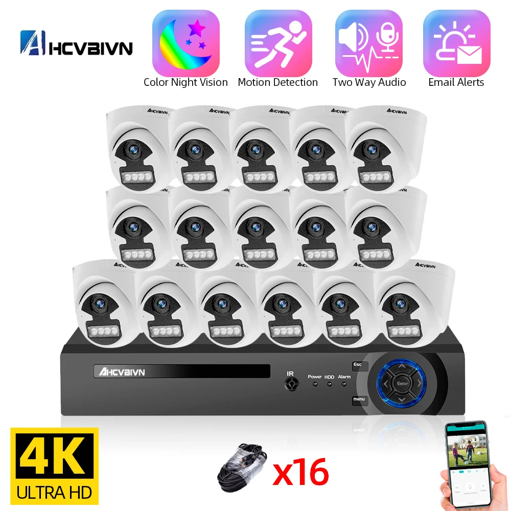 

16CH XMEYE System POE NVR Kit 8MP Video Surveillance IP Camera Set Indoor Two Way Audio Home CCTV Security Camera System Set