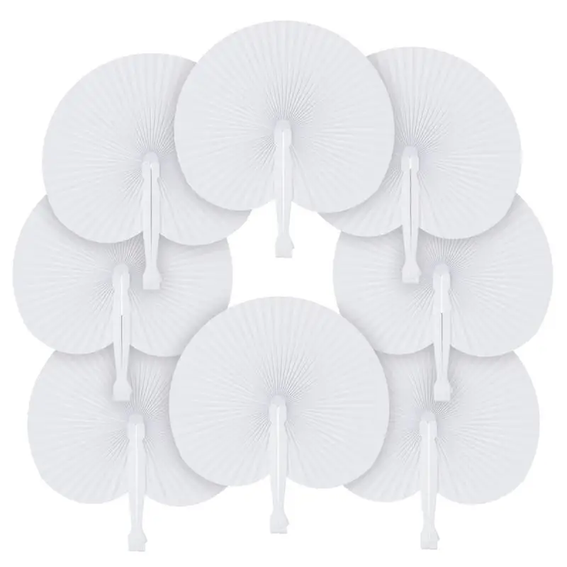 White Folding Fans Heart Shaped Fan Round Accordion Paper Fans Wedding Celebration Party Decoration DIY Painting