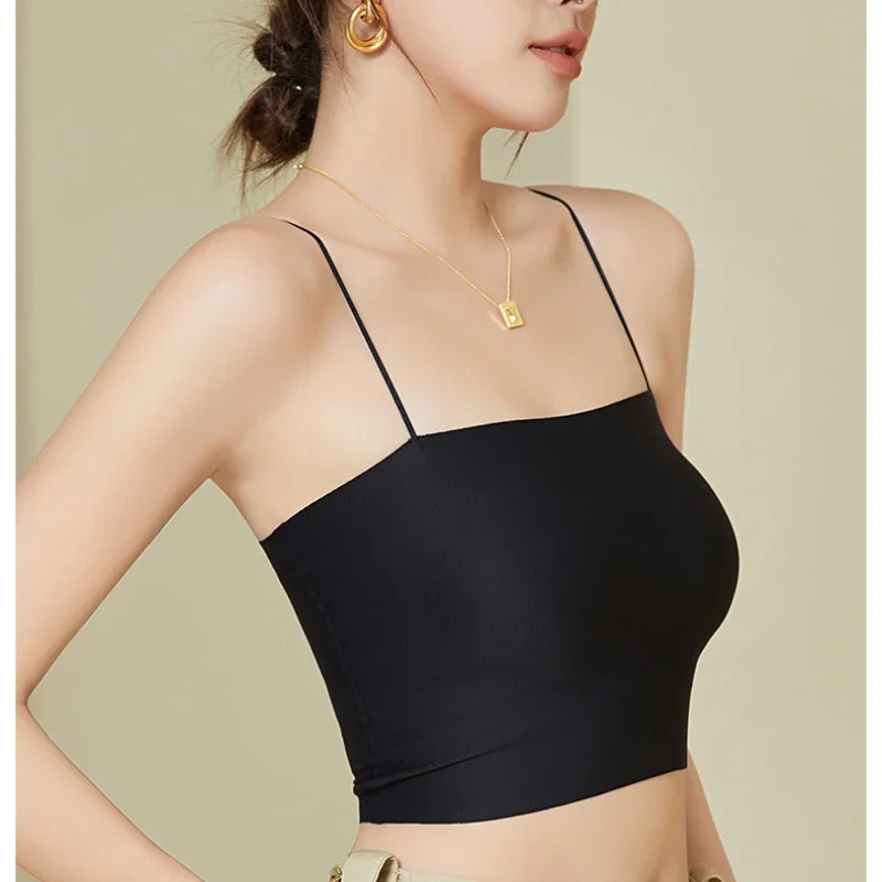 

CAISHAN Silk Underwearlingerie Sling Tube Top Thin Seamless Mulberry Silk Small Backing Vest with Chest Pad Y2k Top Tops Basen