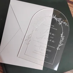 Arch Wedding Invitation Card with Envelopes,Elegant Transparent Acrylic Card,Plexiglass,White or Color Ink Print