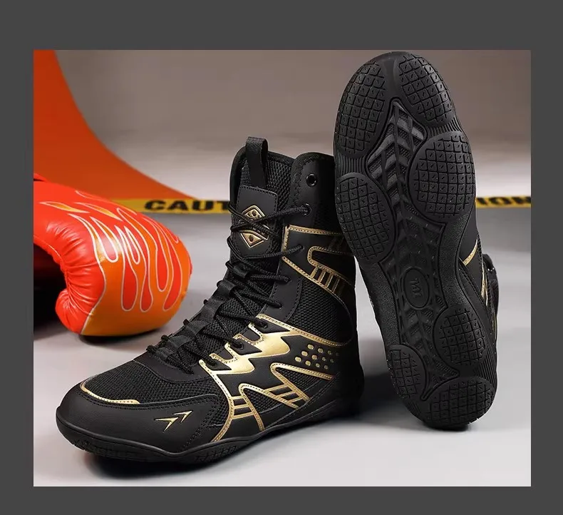 

Black and White Fitness Training Sneakers for Men Durable Wrestling Sneakers for Men Rubber-Sole Boxing Sneakers for Men