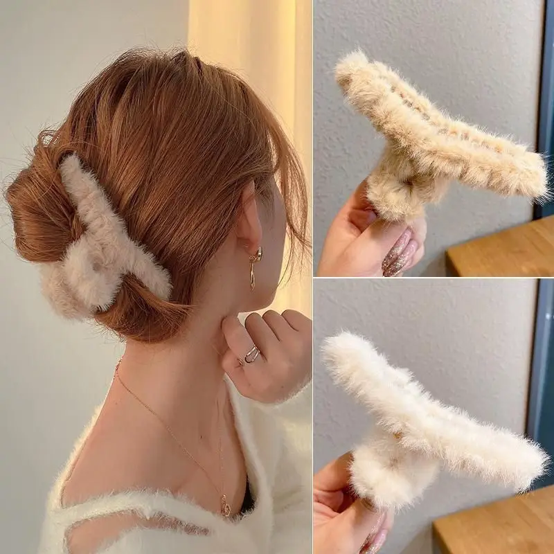 AISHG-Pinza para el pelo de felpa para niña, accesorio para el cabello de 14cm, estilo coreano, imitación de conejo, Extra grande