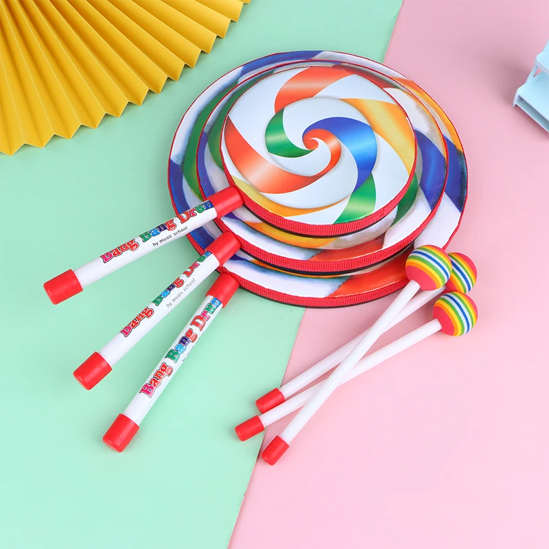 6Inch 8Inch 10Inch Lollipop Hand Drum Percussion Instruments Colorful Dance Props Infant Musical Toys Teaching Aids