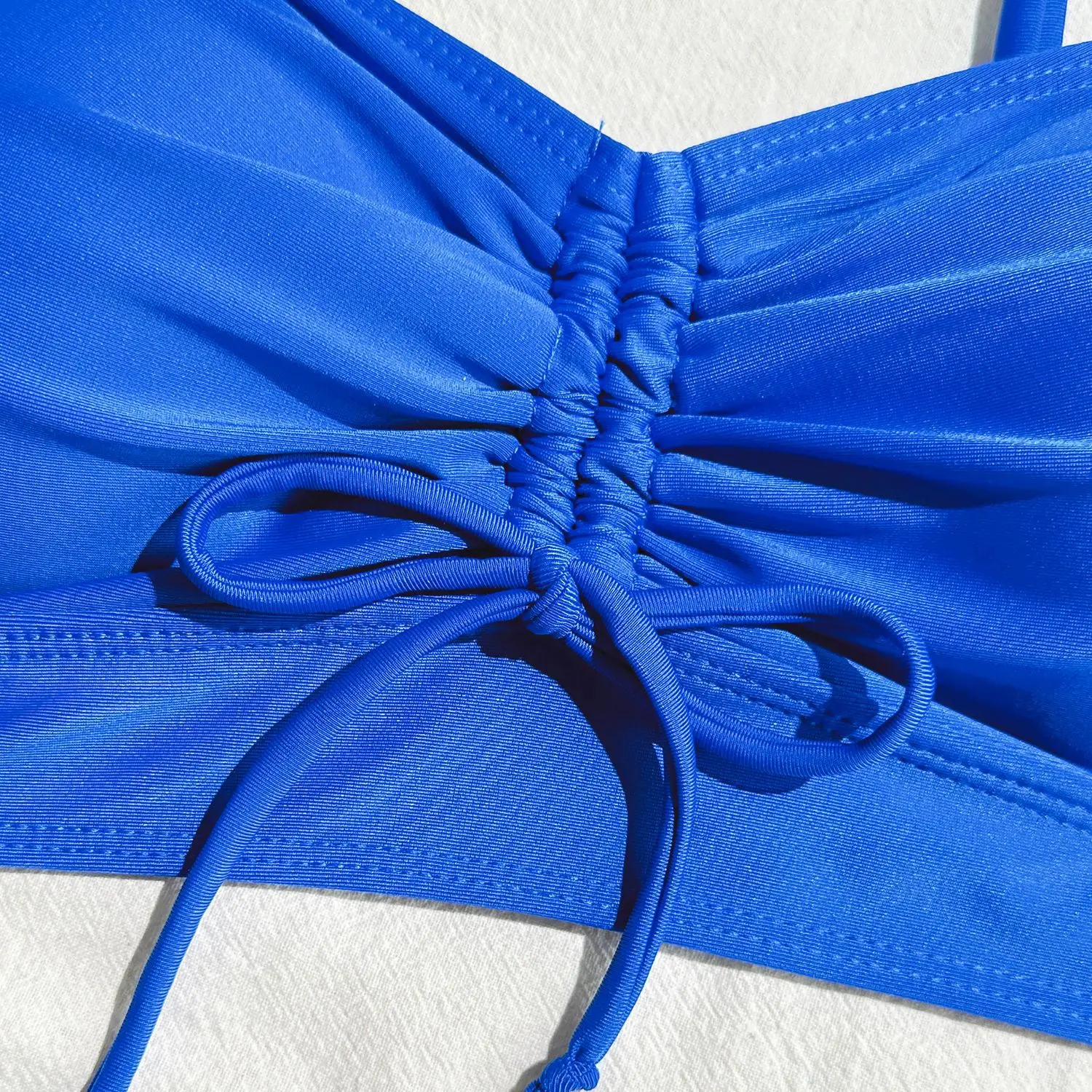 sexy plain wrinkled tie bikinis sets two pieces with drawstring shorts swimsuits beachwear bathing suit swimwear biquini tankini