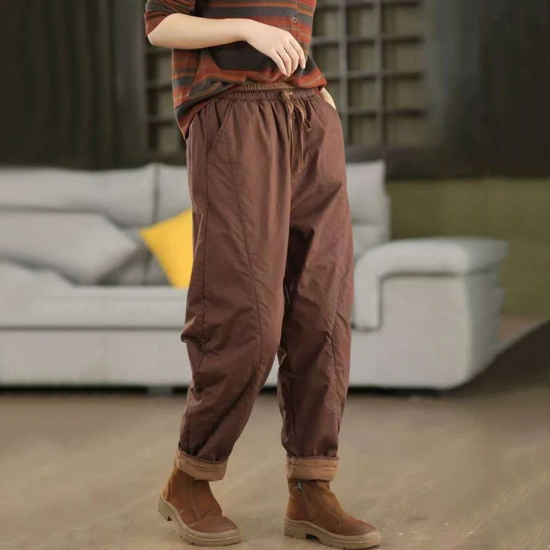 Masss Wasss Brand Winter Fashion Warm Clothes Women Loose Casual Padded Pants Ladies Classic Casual Elastic Waist Harem Trousers
