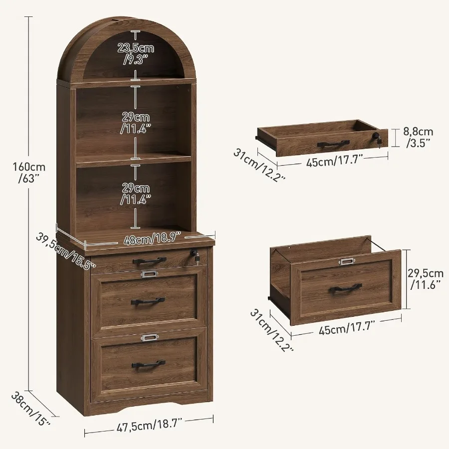 3-Drawer File Cabinet with Lock, Filing Cabinet for Home Office