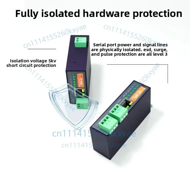 Serial server rs485 to ethernet dual port module, fully isolated modbus gateway, din rail e602