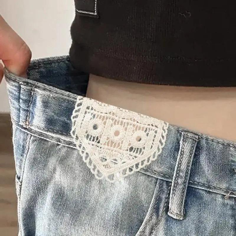 Atmungsaktiver Jeans-Taillenexpander aus Baumwolle, 5 Stück, hohle Spitzenverzierungen, verstellbare Taillenverlängerungen für den täglichen Sommergebrauch