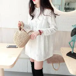 Doll Shirt Top Korean Version Medium Long Sweet Western-style Palace Style Embroidered Waist Cinching White Shirt Women's Skirt