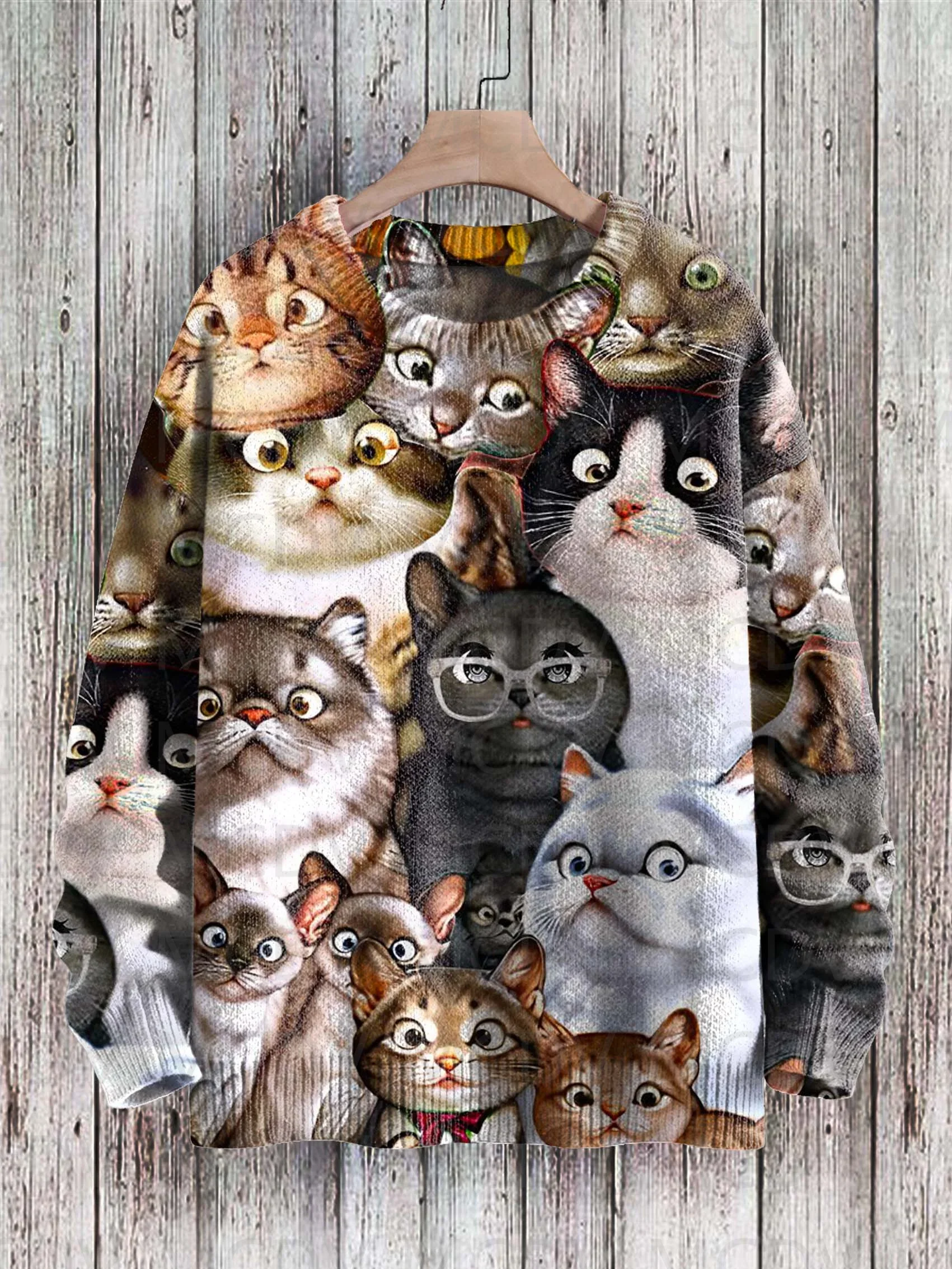 

Cute Funny Crowded Cats Art Pattern Print Casual Knit Pullover Sweater Men's For Women's Pullover