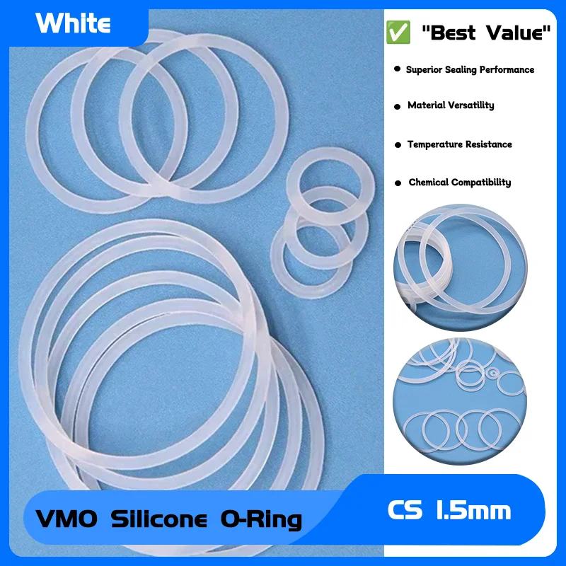 

CS 1.5mm OD 5mm ~ 80mm Waterproof Washer Round O Shape Ring Seal Gaskets 10/50pcs White Food Grade Silicone VMQ O Ring Thickness