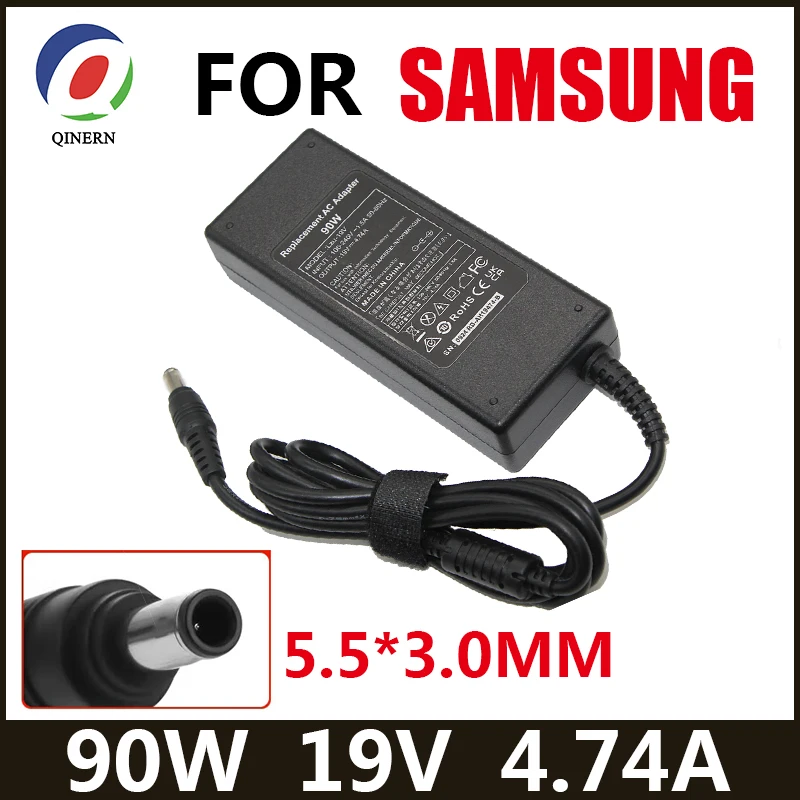 19V 4.74A 90W 5.5*3.0mm AC Laptop Charger Power Adapter For Samsung R428 R410 G15 GT6000 M30 P10 UltraR60+  R65 R520 R528 R540