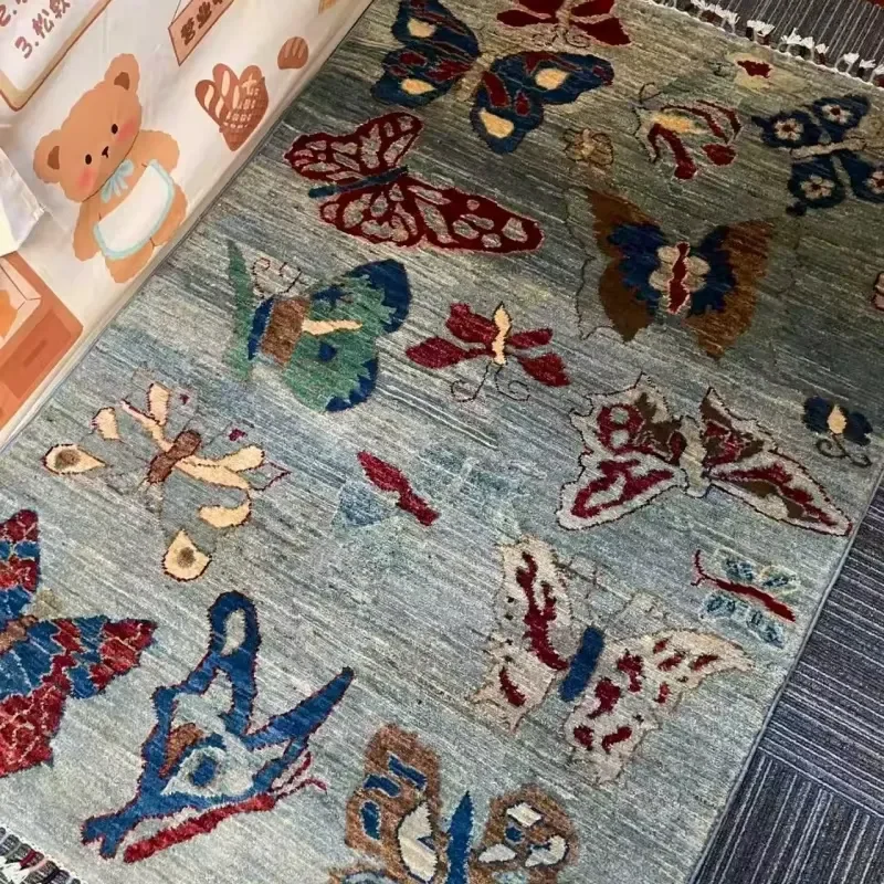 Directly from the manufacturer Wool hand woven carpet Green pastoral butterfly print Suitable for study entrance Home