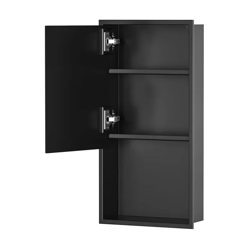 Bathroom Recessed Shower Wall Niche SUS 304 Stainless Steel Glass Cabinet Recessed Shelf Matte Black Decorative Storage