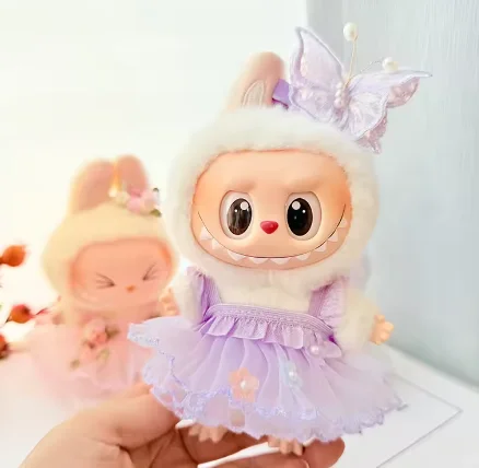 

17cm Labubu I II Doll Clothing Doll Clothing Butterfly Fairy Yarn Skirt With Hair Accessories Sitting Party