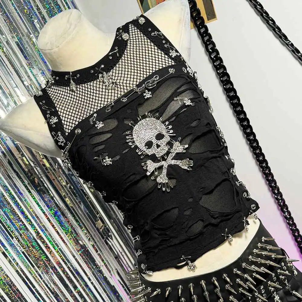

Grunge Y2K TOPS Harajuku Kawaii Fairy Pin Goth DIY 90s Teen Club Wear Skull E-Girls Gothic Tank Eco Emo Hand Made Punk Rock