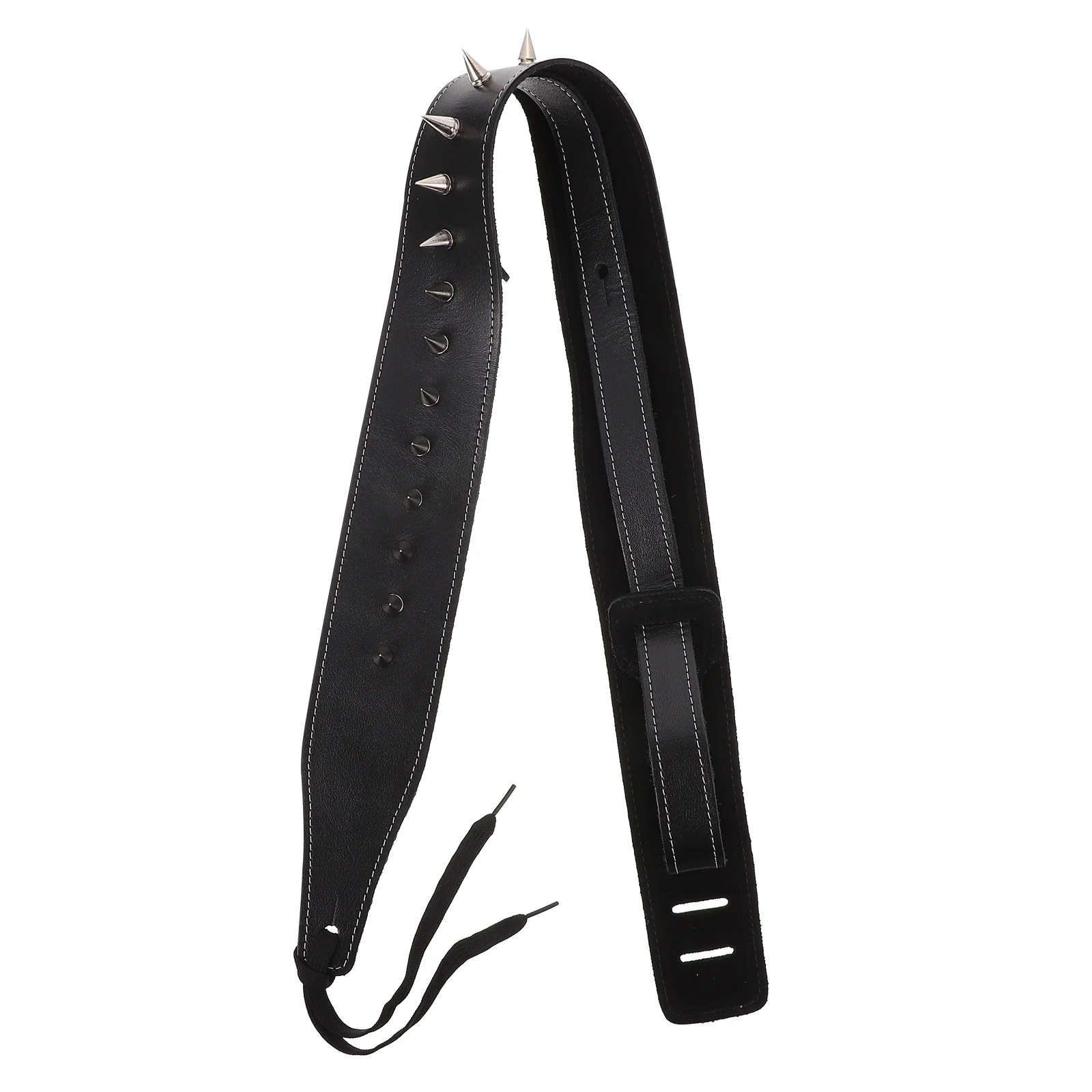 

Adjustable Black Cowhide Guitar Strap Premium Punk Style Durable Comfort Fit For All Instruments Musical Instrument Accessory