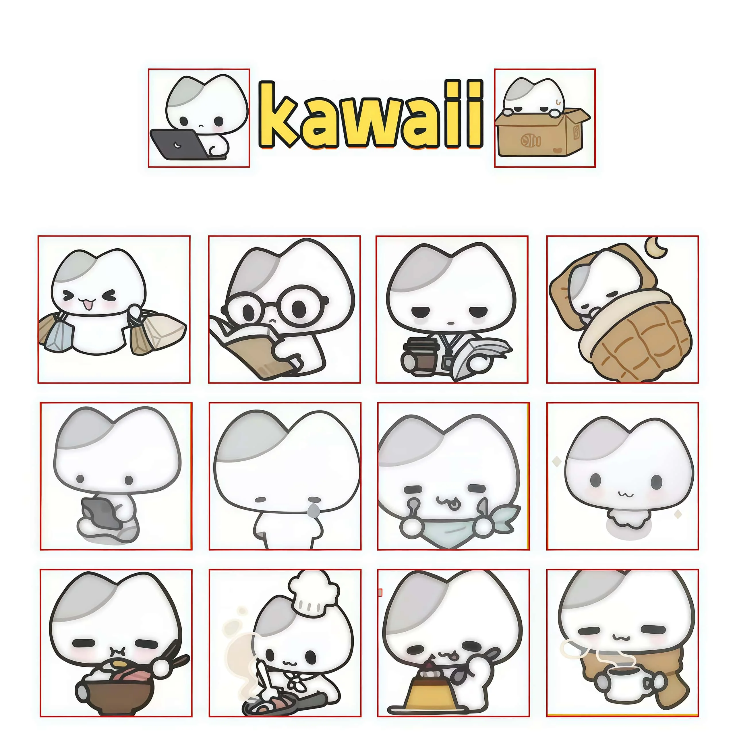 500Pcs Cute Minimalist Cat Sticker Roll, Simple Line Drawing Kitty Daily Life Expression Labels for Package Sealing Journal