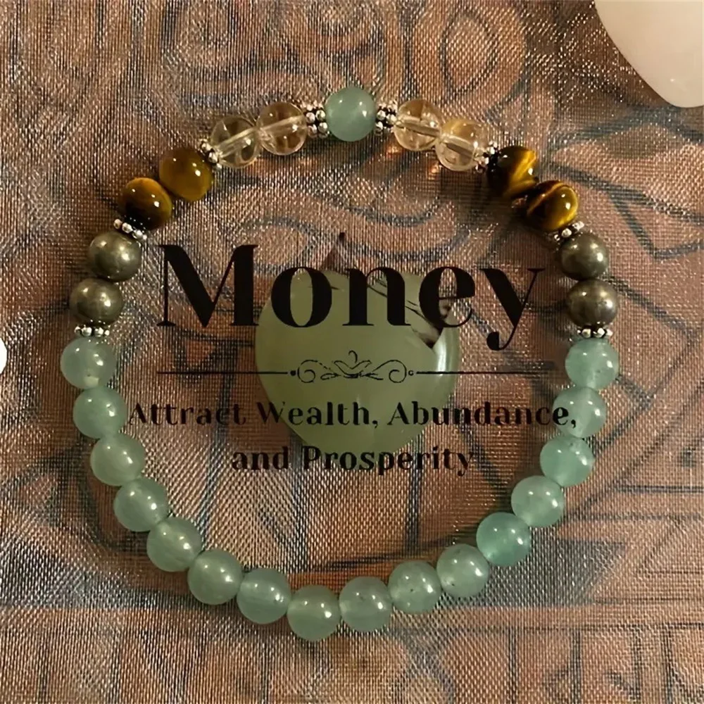 Green Aventurine Tiger Eye Yellow Crystal Beaded Bracelet Minimalist Fashion Unisex Natural Stone Jewelry Daily Wear Gif