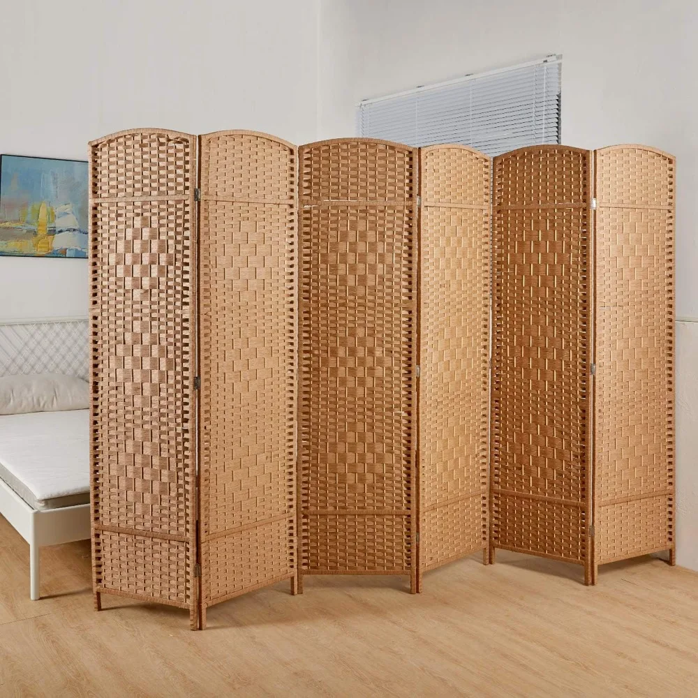 Folding Privacy Screen,Tall - Extra Wide  Panel Partition Wall Divider with Diamond Double-Weaved Hand-Woven Design