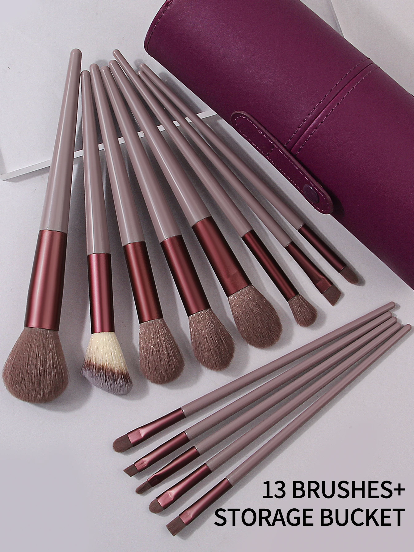 Travel portable 13pcs high-end makeup brush set, soft bristle foundation, blush, eyeshadow, contouring brush + storage bucket