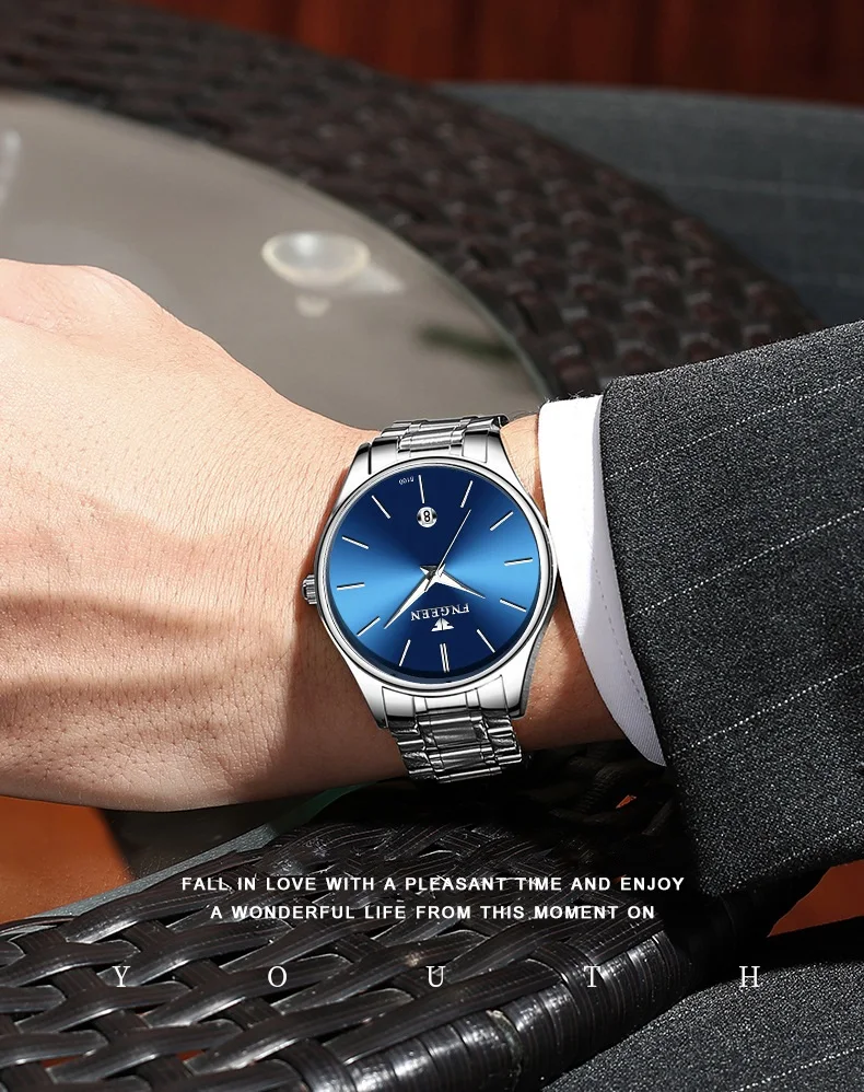 BINBOND stainless steel durable quartz watches for men luxury luminous waterproof precise auto date men's watch casual reloj