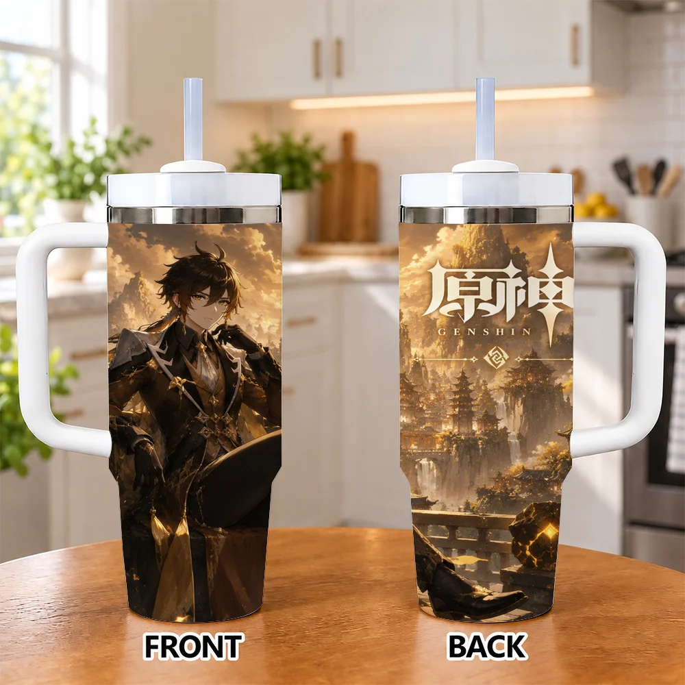 Genshin Impact Furina game Vacuum Flasks 40oz Insulated Stainless Steel Tumbler with Handle & Straw, Hot Cold Gift Cup