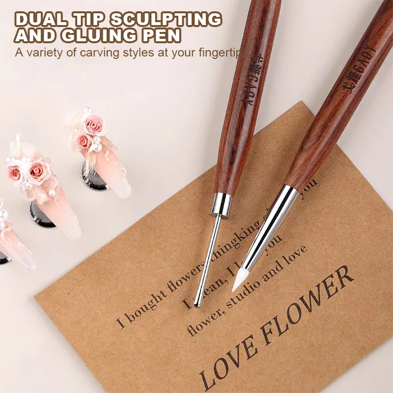 Doppelseitiger Nail Art Pinsel Silikon CarvingPainting Blumenstift UV Gel Kleber Anpassung Prägewerkzeug DIY Maniküre Design
