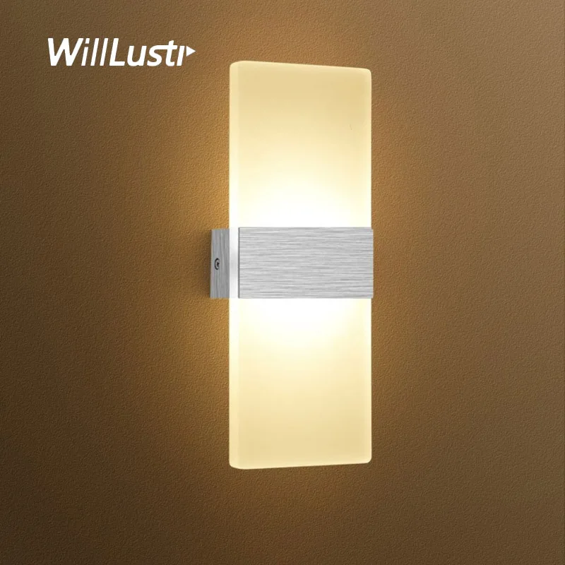 Creative PS LED Wall Lamp Brushed Aluminum Sconce Hotel Cafe Bar Living Room Bedside Gold Silver Black Acrylic Lighting