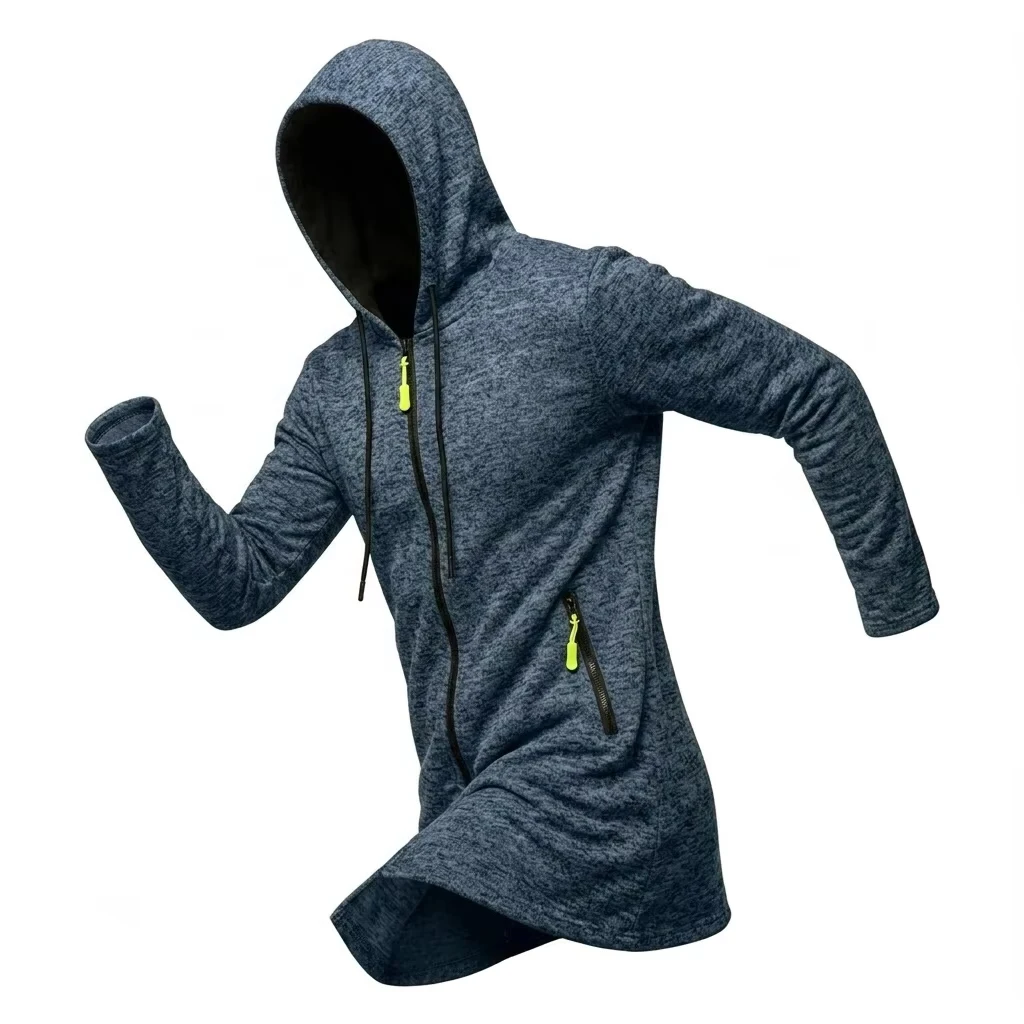 Neue Herren-Kapuzenjacke mit Reißverschluss, thermisch, winddicht, lässiger Fleece-Sweatshirt, Reißverschlusstaschen, langer Mantel für Outdoor-Aktivitäten, mit Kapuze – Detail 17