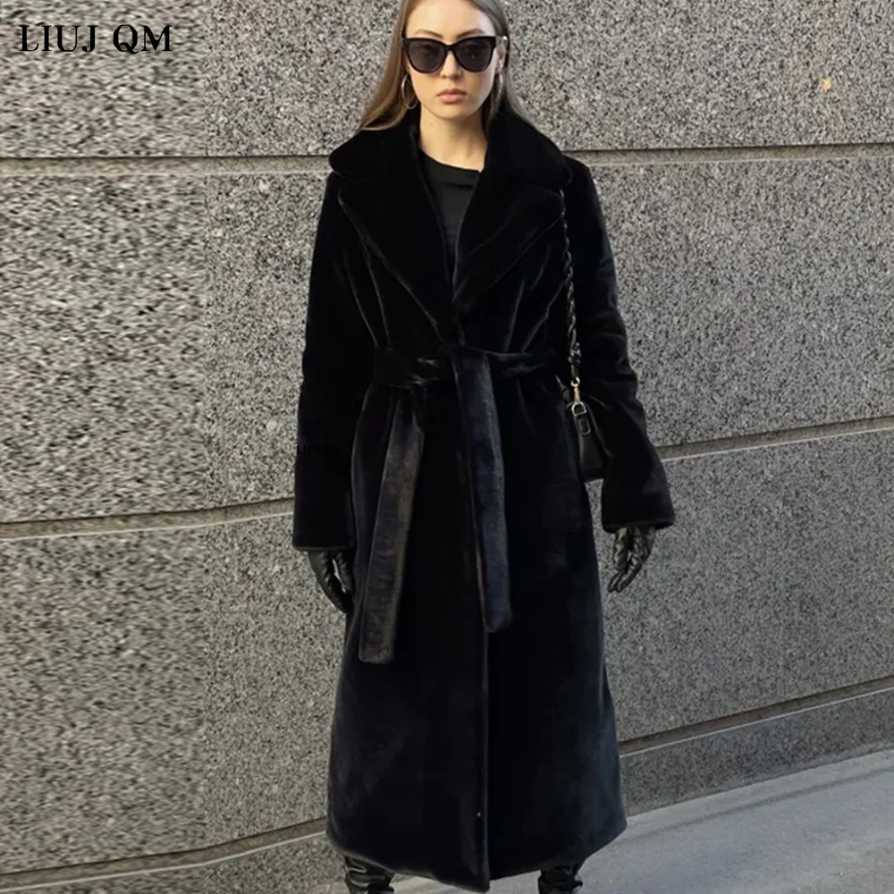 Oversized Winter Clothing Women Faux Fur Jacket Hairy Long Fur Coat Lapel OverCoat Thick Warm Outwear Female Plush Coats Belt