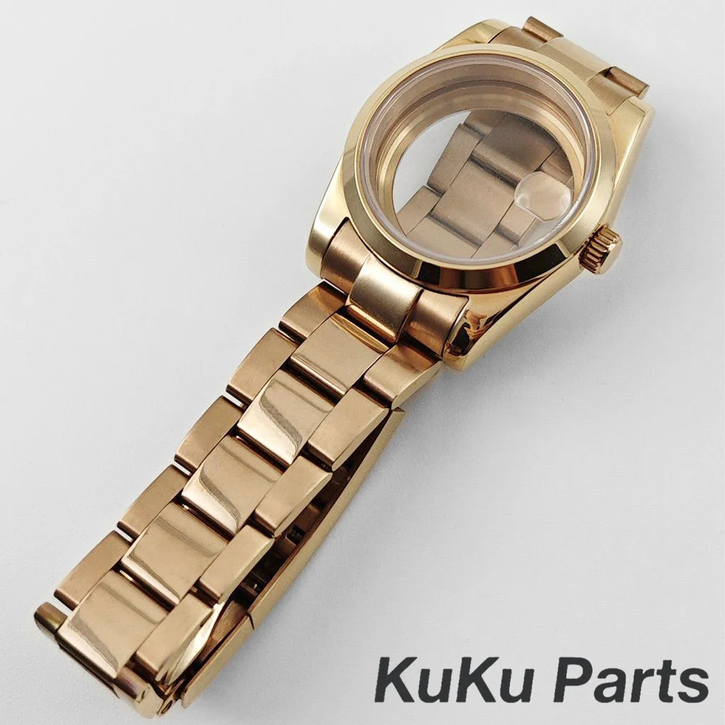 Boîtier de montre en cristal saphir d'eau polonais plaqué Rose NH35 36MM/40MM pour NH34 NH35 NH36 NH38 NH70 ETA2824, mouvement cadran 28.5mm