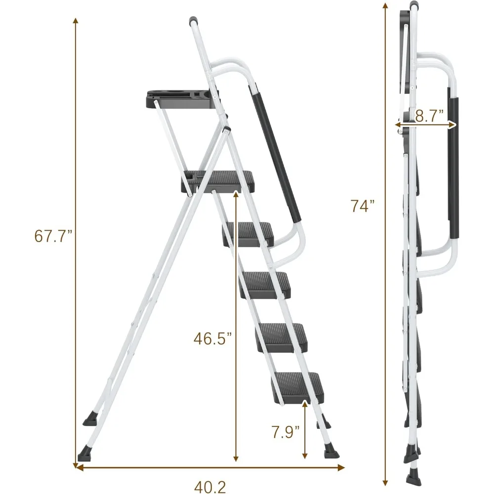 Складной табурет-ступенька с поручнями и платформой для инструментов, грузоподъемность 330 фунтов, портативная лестница для взрослых, сверхмощные табуретки-ступеньки